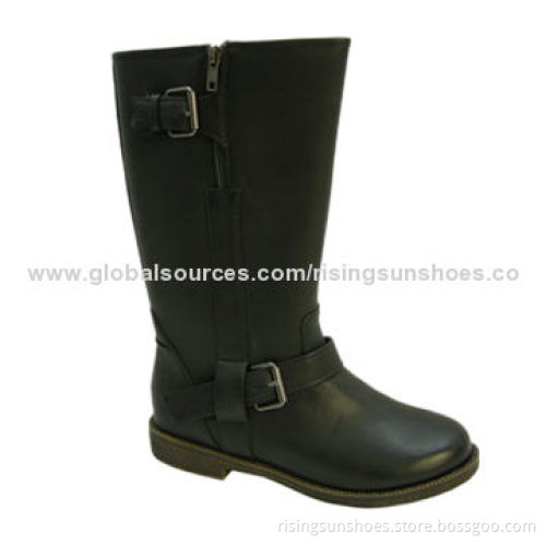 Women's flat dress boots, brushed-effect PU upper with metal buckles/zippers decorated, OEM welcomedNew